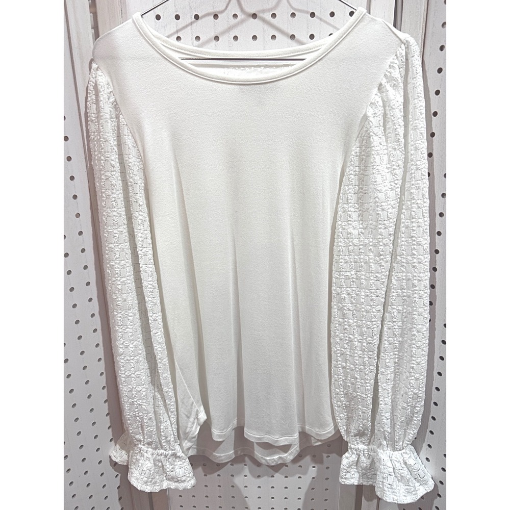 CUPiO White Textured Sleeve Long Sleeve Top Size M